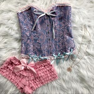 Pastel pink purple blue ruffled lace up corset